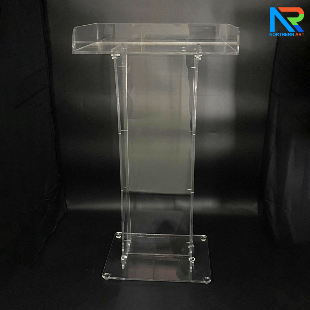 โพเดียม อะคริลิคใส ขนาด(W)60 x (L)42 x (H)109 cm. TOP ตรงพร้อมกันตก 3 ด้าน วัสดุอะคริลิคใส หนา 9.5 มม.