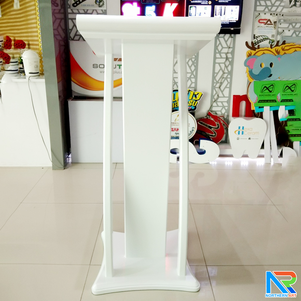 โพเดียมไม้ ขนาดTOP (W) 45 x (L) 50 cm.สูง 120 ซม.ตกแต่งไม้โค้งด้านข้าง สวยคลาสสิค พร้อมจัดส่งทั่วไทย