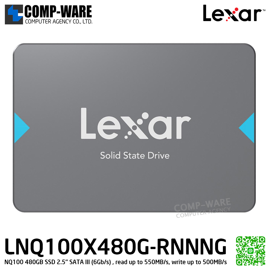 Lexar NQ100 480GB SSD 2.5" SATA III (6Gb/s) , read up to 550MB/s, write up to 500MB/s , LNQ100X480G-RNNNG / 3Y Warranty / Internal SSD