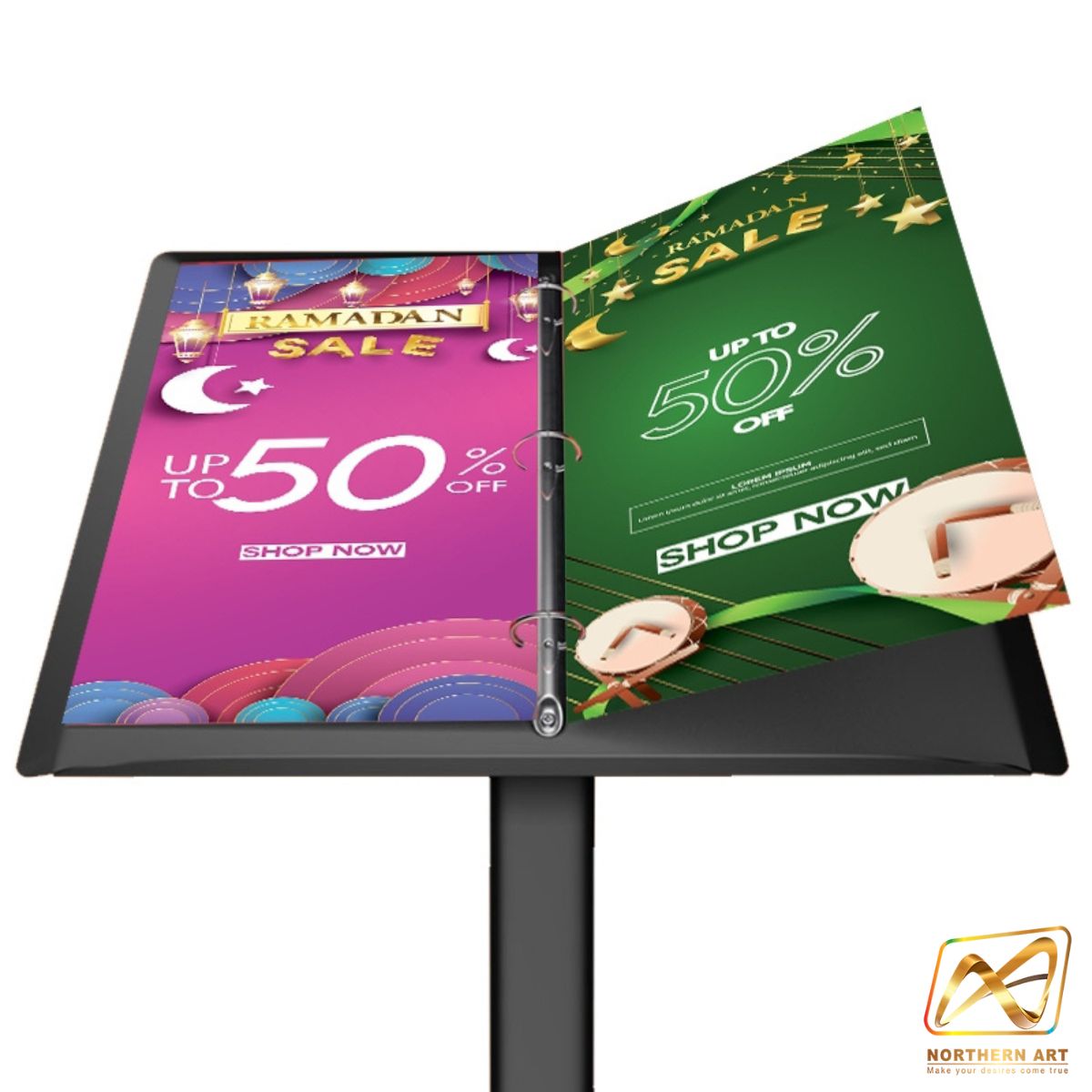 เมนูสแตนด์ สีดำ ขนาด A3 วัสดุเหล็กพ่นอบสีอุตสาหกรรม ถอดประกอบได้ พร้อมห่วงใส่เอกสาร ถอดออกได้