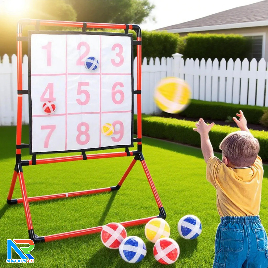 เกมส์ปาบอล ขนาด (W)68 x (H)95 cm. พร้อมลูกบอล 12 ลูก ถอดประกอบได้ เคลื่อนย้ายสะดวก เล่นสนุกทุกเพศทุกวัย ช่วยฝึกสมาธิและความแม่นยำ