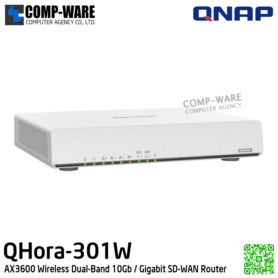 QNAP QHora-301W AX3600 Wireless Dual-Band 10Gb / Gigabit SD-WAN Router / 2Year Warranty