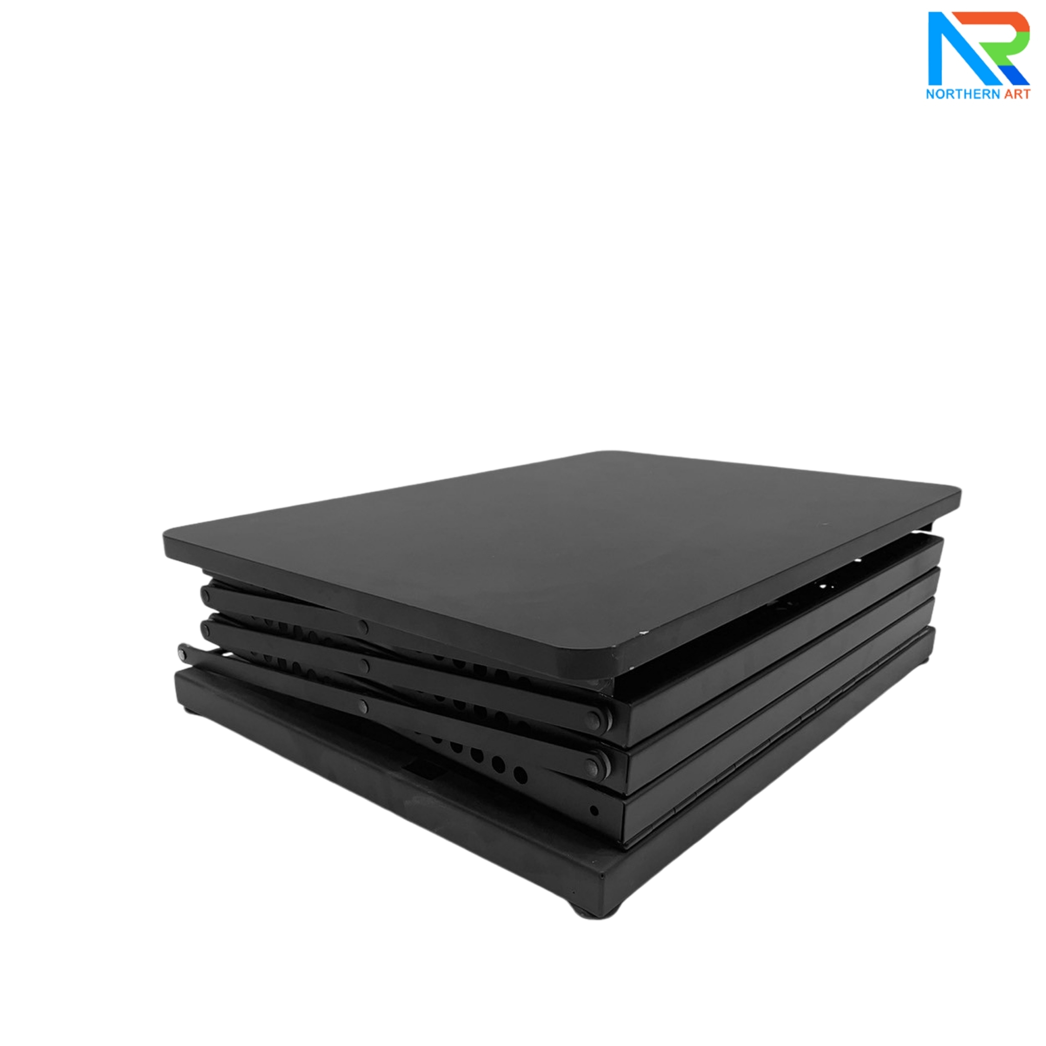 ชั้นวางโบรชัวร์เหล็กพร้อมTOPไม้สีดำ พับเก็บได้ ช่องใส่โบชัวร์ ขนาด A3 มี 3 ช่อง