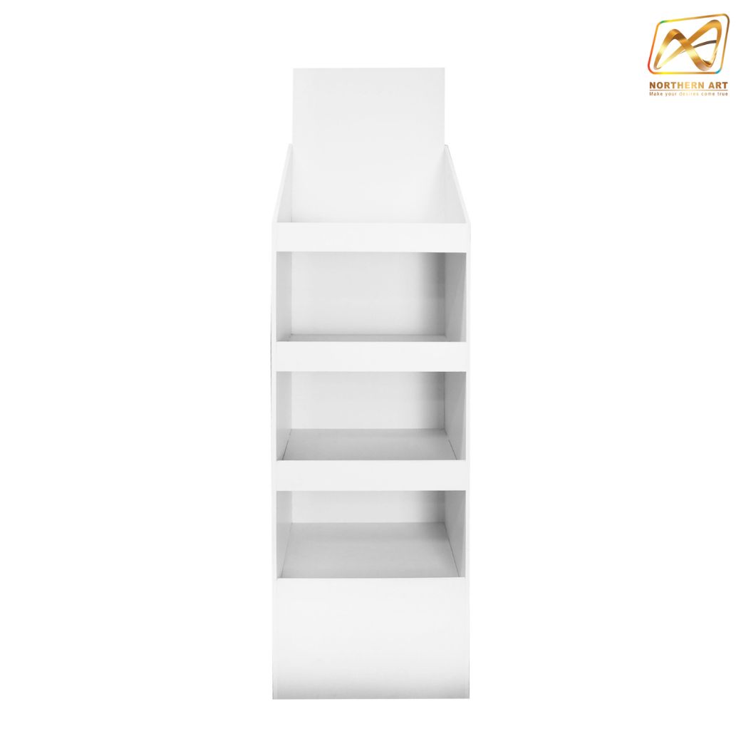 ชั้นวางสินค้าพลาสวูด 4 ชั้น ขนาด (W)36.5 x (D)35 x (W)135 ซม. พลาสวูดหนา 8 มม.พร้อมงานพิมพ์สติ๊กเกอร์