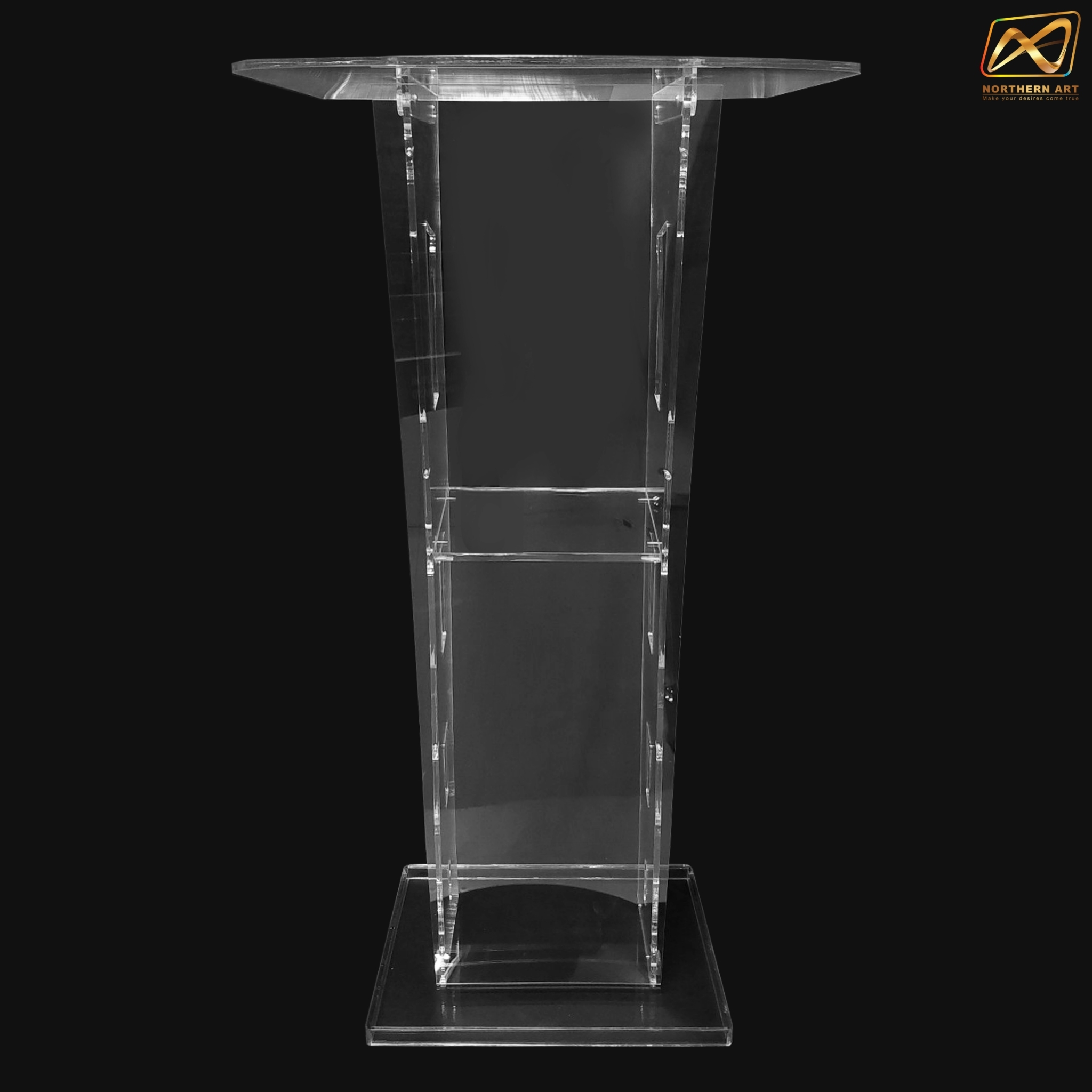 โพเดียมอะคริลิคใส รุ่น AC-16 TOPเอียง พร้อมกันตก ขนาด(W)60 x (L)45 ซม. สูง 113 ซม.