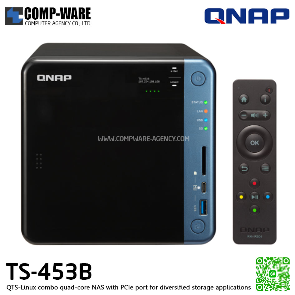 QNAP NAS (4-Bay) TS-453B (4GB RAM up to 8GB) Quad-Core Intel Celeron J3455, No HDD // สินค้า EOL หมดแล้วหมดเลย กรุณาสอบถามสถานะสินค้าล่าสุดก่อนสั่งซื้อค่ะ