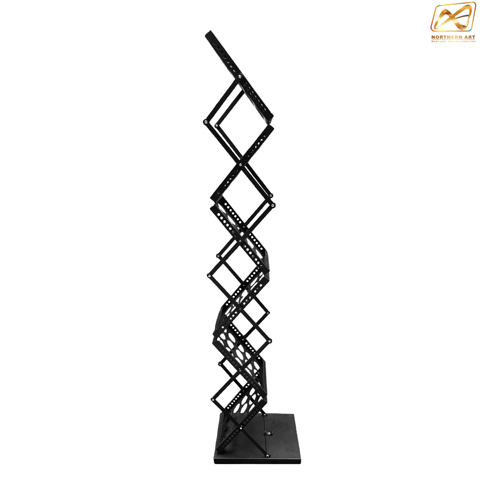 ชั้นวางโบรชัวร์เหล็ก สีดำ รุ่นพับได้ 2 ด้าน ขนาด A4 พับเก็บได้ เคลื่อนย้ายสะดวก พร้อมกระเป๋า 1 ใบ