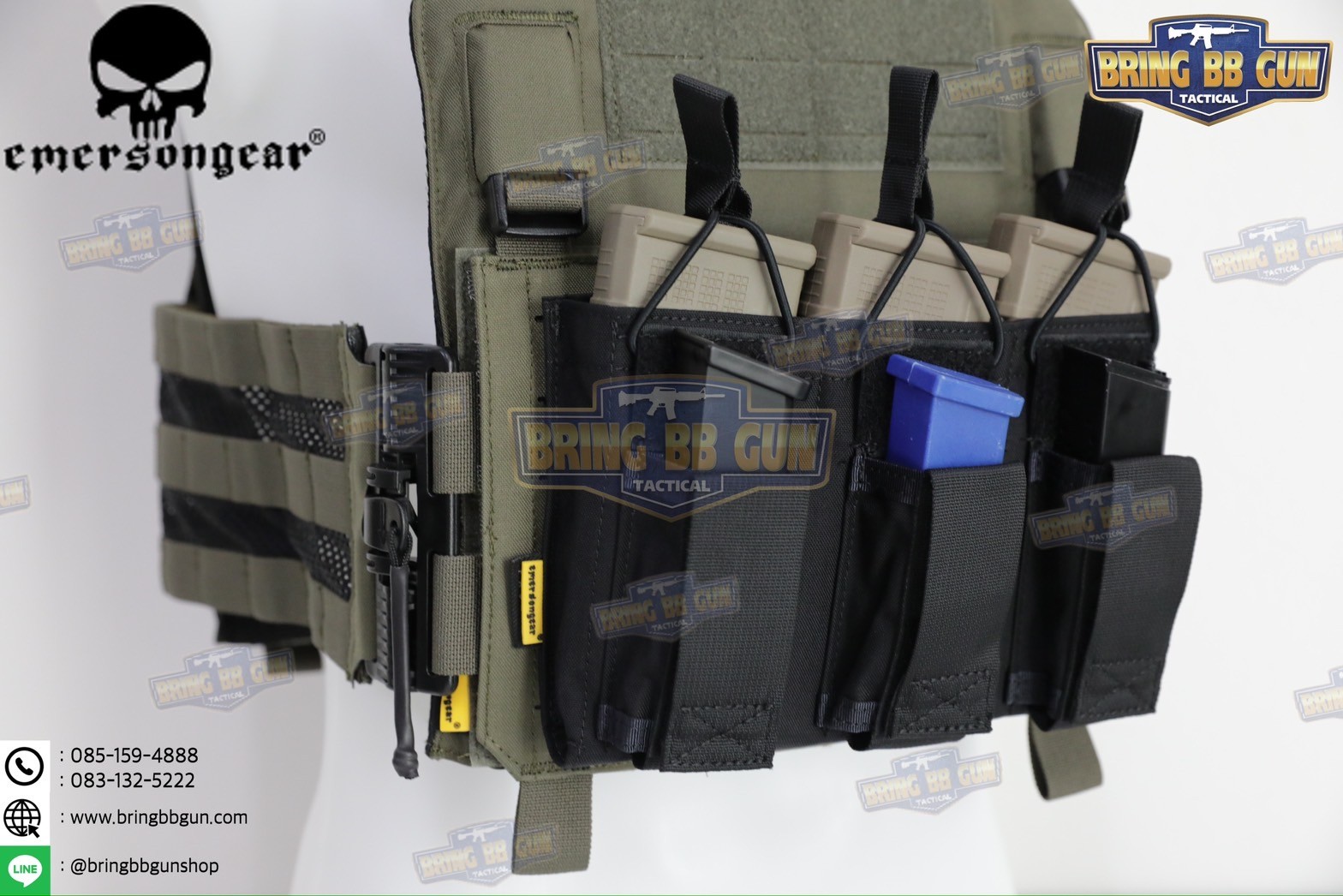 เพ้าแม็กกาซีน5.56พร้อมเพ้าแม็กกาซีนปืนสั้น แบบผ้า3ช่อง ยี่ห้อ Emerson (EmersonGear 5.56&Pistol Triple Open Top Magazine)