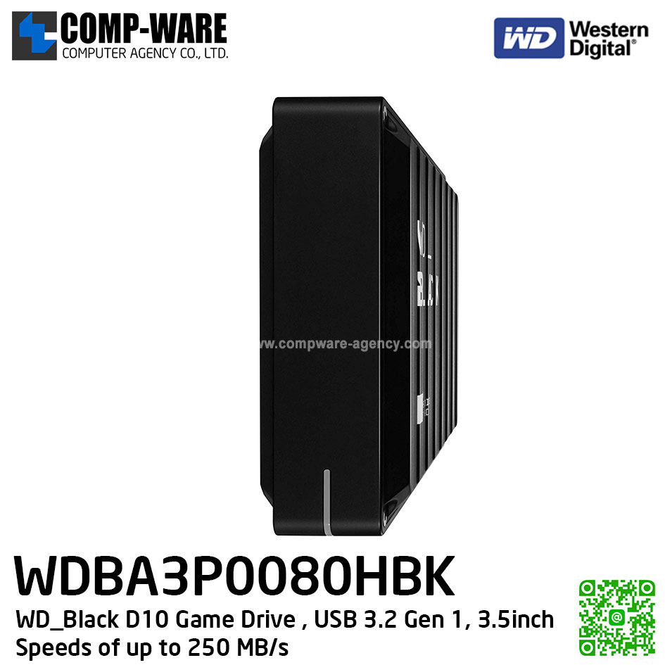 WD Black D10 Game Drive , 8TB, USB 3.2 Gen 1, 3.5inch , Speeds of up to 250 MB/s ( WDBA3P0080HBK-SESN ) รับประกัน 3 ปี