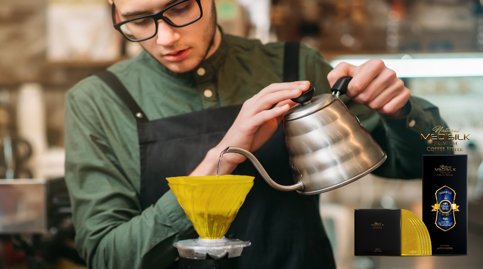12 pcs. 100% Reusable Natural Golden Raw Silk Coffee Filter - แผ่นกรองกาแฟดริป แผ่นใยไหม แพค 12 ชิ้น