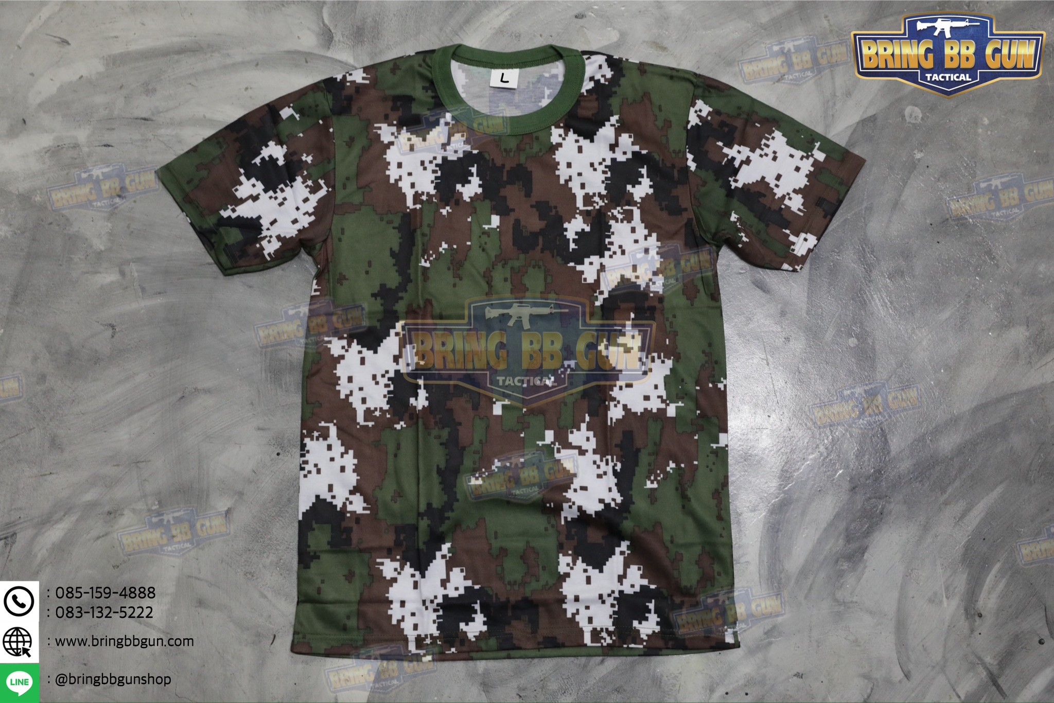 เสื้อยืดคอกลมลายพราง พิมพ์ลาย3D ผ้า TC