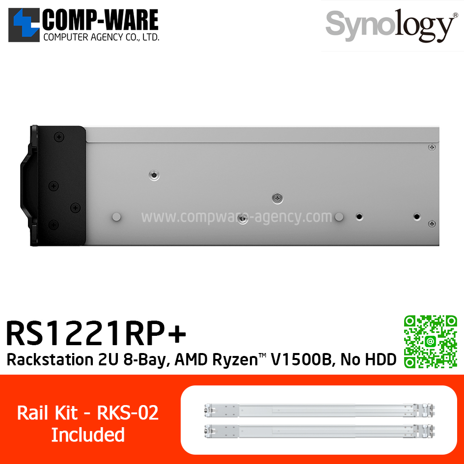 Synology RackStation (2U 8-Bay) RS1221RP+ (4GB RAM up to 32GB) AMD Ryzen V1500B,Redundant Power, w/Rail Kit RKS-02 / No HDD / 3Y warranty
