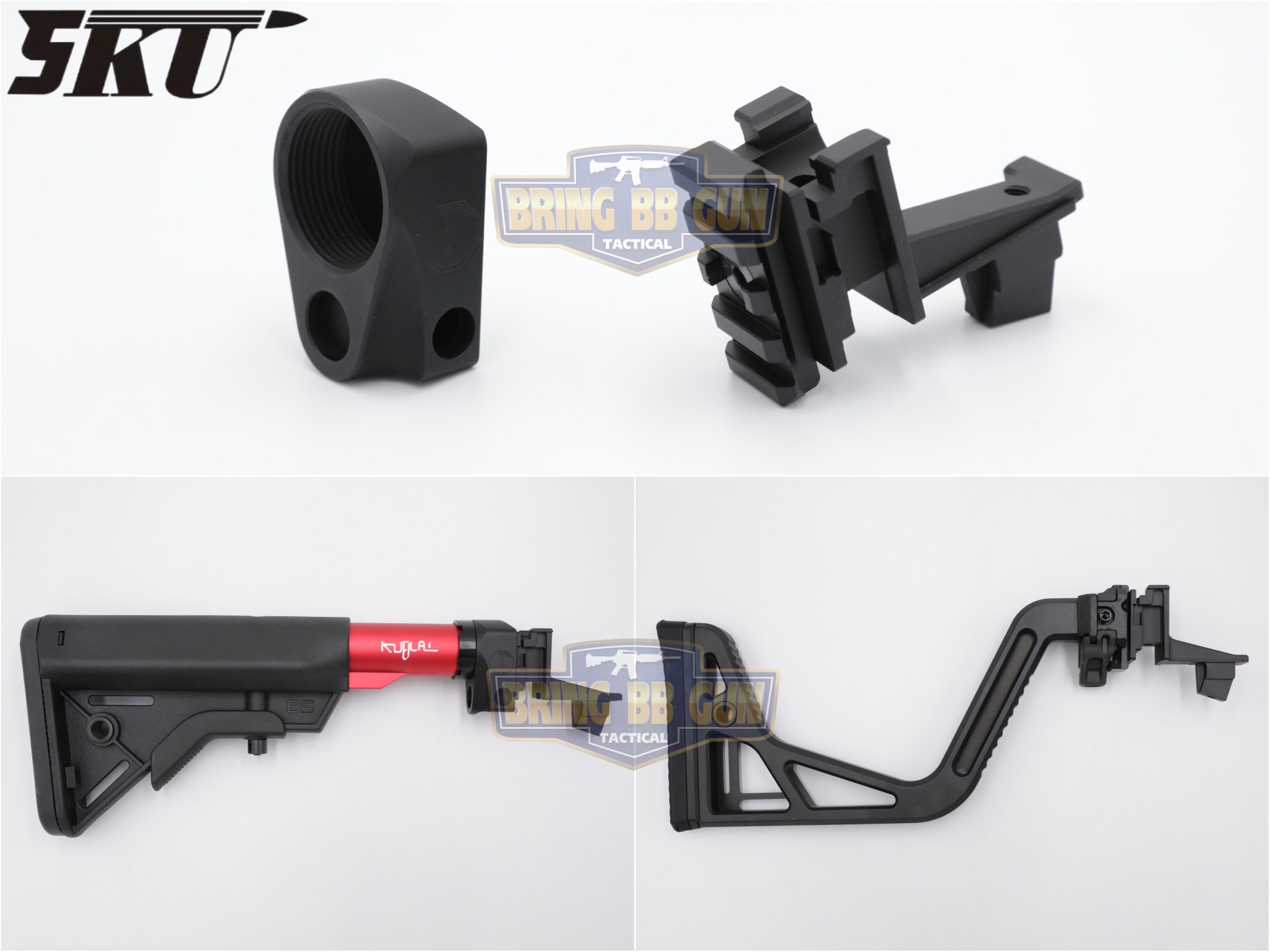 ตัวแปลงพานท้ายปืน AK ยี่ห้อ JMac ให้เป็นราง Picatinny (ราง 20 mm.) หรือ ใส่แกนพานท้ายM4 (Adapter พานท้าย AK) ยี่ห้อ 5KU (5KU Buffer Tube & 1913 Adapter for TM AKM GBB) (Buffer Tube & 1913 Adapter for AK)