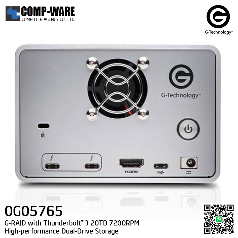 G-Technology G-RAID with Thunderbolt™3 20TB 7200RPM High-performance Dual-Drive Storage - 0G05765