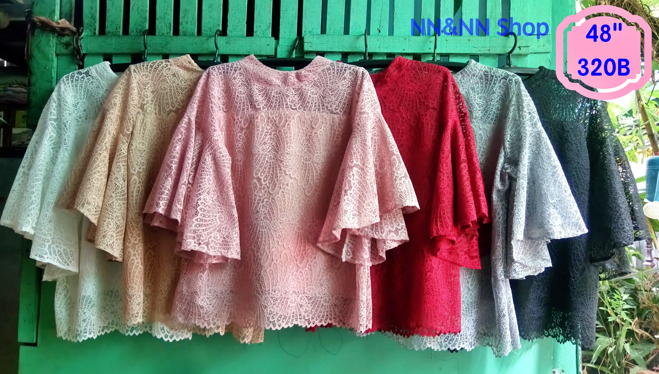 NNandNN Shop 3 0023 เสื้อลูกไม้ แขนบาน หลายสี 48"