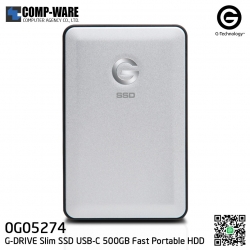 G-Technology G-DRIVE Slim SSD USB-C 500GB Fast Portable Hard Drive Silver - 0G05274