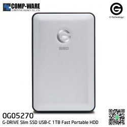 G-Technology G-DRIVE Slim SSD USB-C 1TB Fast Portable Hard Drive Silver - 0G05270