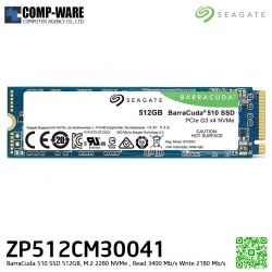 Seagate BarraCuda 510 SSD 512GB, M.2 2280 PCIe G3 x4, NVMe 1.3 3D TLC , Read 3400 Mb/s Write 2180 Mb/s, 5 Year Warranty - ZP512CM30041