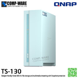 QNAP (Tower 1-Bay) TS-130 / ARM 1.4GHz (4Core) / 1 GB DDR4 / 1 x 2.5" & 3.5" SATA 6Gb/s / 1 x GbE / Adapter Power / 2Y Warranty / No HDD