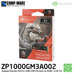 Seagate FireCuda 520 SSD 1TB, M.2 2280 PCIe Gen4 x4, NVMe 1.3 3D TLC , Read 5,000 Mb/s ,Write 4,400 Mb/s, 5 Year Warranty - ZP1000GM3A002