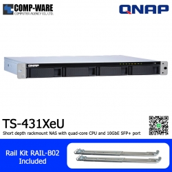 QNAP NAS (1U 4-Bay) TS-431XeU / Annapurna Labs Alpine AL-314 / 8GB RAM / 2x GbE , 1x 10GbE SFP+ / Single Power Supply / Rail Kit RAIL-B02 / No HDD / 3Y Warranty / TS-431XeU-8G