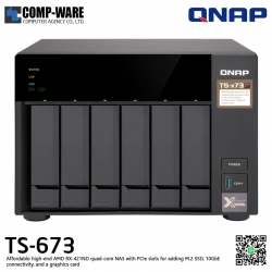 QNAP NAS (6-Bay) TS-673 (8GB RAM up to 64GB) AMD R series RX-421ND M.2 Dual-Slot Support No HDD