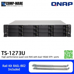QNAP NAS (2U 12-Bay) TS-1273U-8G (8GB RAM up to 64GB) AMD R-Series RX-421ND , 2 x 10GbE SFP+ ,Single Power Supply w/Rail Kit RAIL-B02, No HDD
