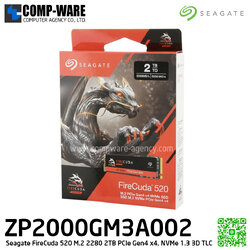 Seagate FireCuda 520 SSD 2TB, M.2 2280 PCIe Gen4 x4, NVMe 1.3 3D TLC , Read 5,000 Mb/s ,Write 4,400 Mb/s, 5 Year Warranty - ZP2000GM3A002
