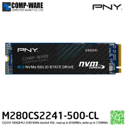 PNY CS2241 500GB M.2 2280 NVMe Gen4x4 SSD , read up to 4700MB/s, write up to 1700MB/s , M280CS2241-500-CL / 5Y Warranty / Internal SSD