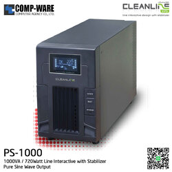 Cleanline UPS PS Series 1000VA / 720Watt Line Interactive with Stabilizer ( Pure Sine Wave Output ) PS-1000 / ** Price Excluded VAT **