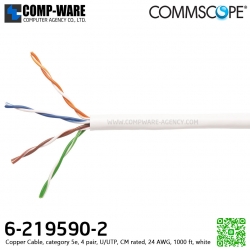 510 Series Copper Cable, category 5e, 4 pair, U/UTP, CM rated, 24 AWG, 1000 ft, white (305m/BOX) (P/N: 6-219590-2)
