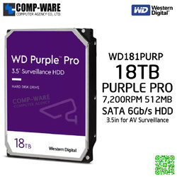WD PURPLE PRO 18TB AV Surveillance Hard Disk Drive - 7200RPM SATA 6Gb/s 512MB Cache 3.5Inch - WD181PURP - 5Y Warranty