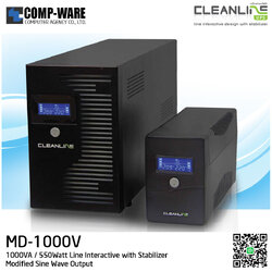 Cleanline UPS 1000VA / 550Watt Line Interactive with Stabilizer ( Modified Sine Wave Output ) MD-1000V / ** Price Excluded VAT **
