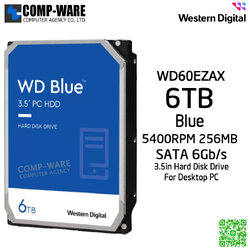 WD Blue 6TB Desktop Hard Disk Drive SATA 6 Gb/s 5400RPM 256MB Cache 3.5Inch - WD60EZAX - 3Y Warranty