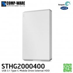 Seagate LaCie 2TB USB 3.1 Type-C Mobile Drive External HDD (Silver) - STHG2000400