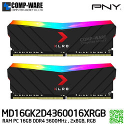 PNY 16GB Kit (2x8GB) XLR8 Gaming EPIC-X RGB DDR4 3600MHz Black / RAM PC / Life Time Warranty - MD16GK2D4360016XRGB