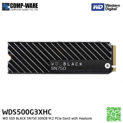 WD SSD BLACK SN750 500GB M.2 PCIe Gen3 with Heatsink ,READ 3470 MB/S , WRITE 2600 MB/S - WDS500G3XHC