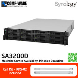 Synology RackStation (2U 12-Bay) SA3200D (8GB ECC RAM up to 64GB) Intel Xeon D-1521 4-Core ,with Rail Kit RKS-02, No HDD