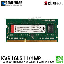 Kingston KVR16LS11/4WP 4GB 1600MHz DDR3L Non-ECC CL11 SODIMM 1.35V - Lifetime Warranty - Memory Module - RAM