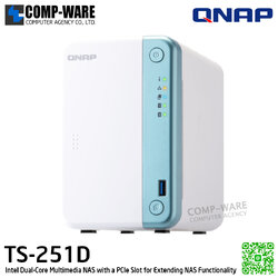 QNAP (Tower 2-Bay) TS-251D-2G / Intel Celeron J4025 (2Core) / 2GB DDR4 SODIMM / 2 x 2.5" & 3.5" SATA 6Gb/s / 1 x GbE / Adapter Power / 2Y Warranty / No HDD