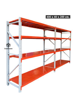 ชั้นวางสินค้า Micro Rack Double Rack (ชั้น2ล็อก สีทูโทนส้มขาว) 400x60x200cm.