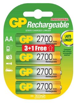 ถ่านชาร์จ GP 2700 มิลลิแอมป์ 4ก้อน ขนาด AA