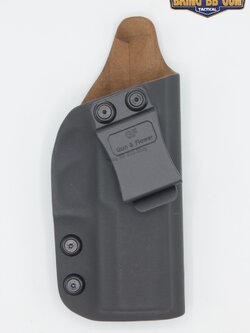 ซองปืนพกใน Kydex IWB ยี่ห้อ Gun&Flower รุ่นบุหนังด้านใน มี6รุ่นให้เลือก #รุ่น Glock17 #รุ่น Glock19 #รุ่น Glock26 #รุ่น Glock43 #รุ่น Sig Sauer P320 #รุ่น Sig Sauer P365 ผลิตจาก Kydex นำเข้าจากประเทศสหรัฐอเมริกา ชนิดความหนา 2.04mm.