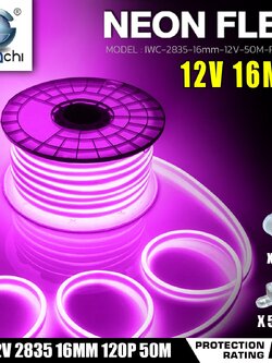 LED NEON FLEX DC12V ขนาด16 มิล 1ม้วน แสงสีม่วง ไฟนีออนเฟล็กซ์ IWC-2835-16MM-12V-50M PURPLE