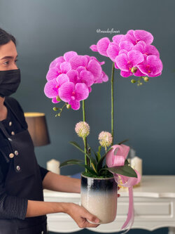 แจกันดอกกล้วยไม้ประดิษฐ์ แจกันดอกกล้วยไม้ปลอม ดอกกล้วยไม้ฟาแลน