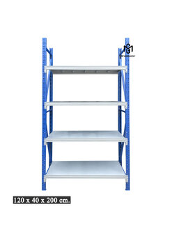 ชั้นเหล็กไมโครแร็ค W120 x D40 x H200 cm. 4 ชั้น สีน้ำเงิน-ขาว 100kg/ชั้น