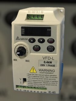 Delta Inverter VFD004L21A 0.5HP 0.37kW Input 220V 1-Phase Output 220V 3-Phase