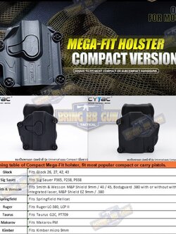 ซองปืนพกนอกปลดนิ้วชี้ Universal ยี่ห้อ Cytac รุ่น Mega-Fit Holster Compact (ซองปืนพกนอก รุ่นสั้นใส่ปืนได้หลายรุ่น)