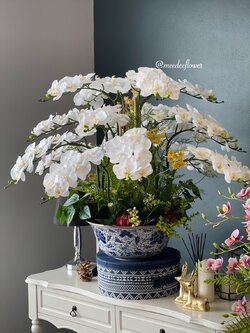 แจกันดอกกล้วยไม้ประดิษฐ์ แจกันดอกกล้วยไม้ปลอม ดอกกล้วยไม้ฟาแลน