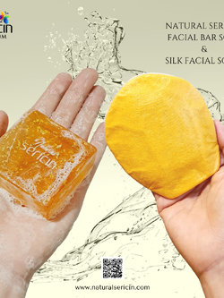 Reusable Natural Silk Sericin Exfoliating Cleansing Facial Pad & Facial bar soap ชุดทำความสะอาดผิวหน้า สบู่โปรตีนไหมทองคำ&พัฟขัดหน้าใยไหมทองคำ 1+2